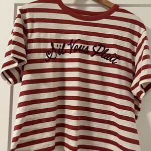 American Eagle Red and White Striped Tee - L